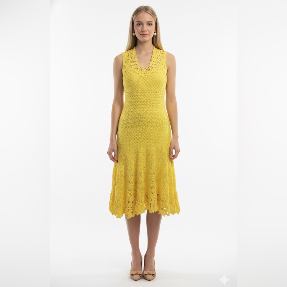 Oscar de la Renta Yellow flower knit dress